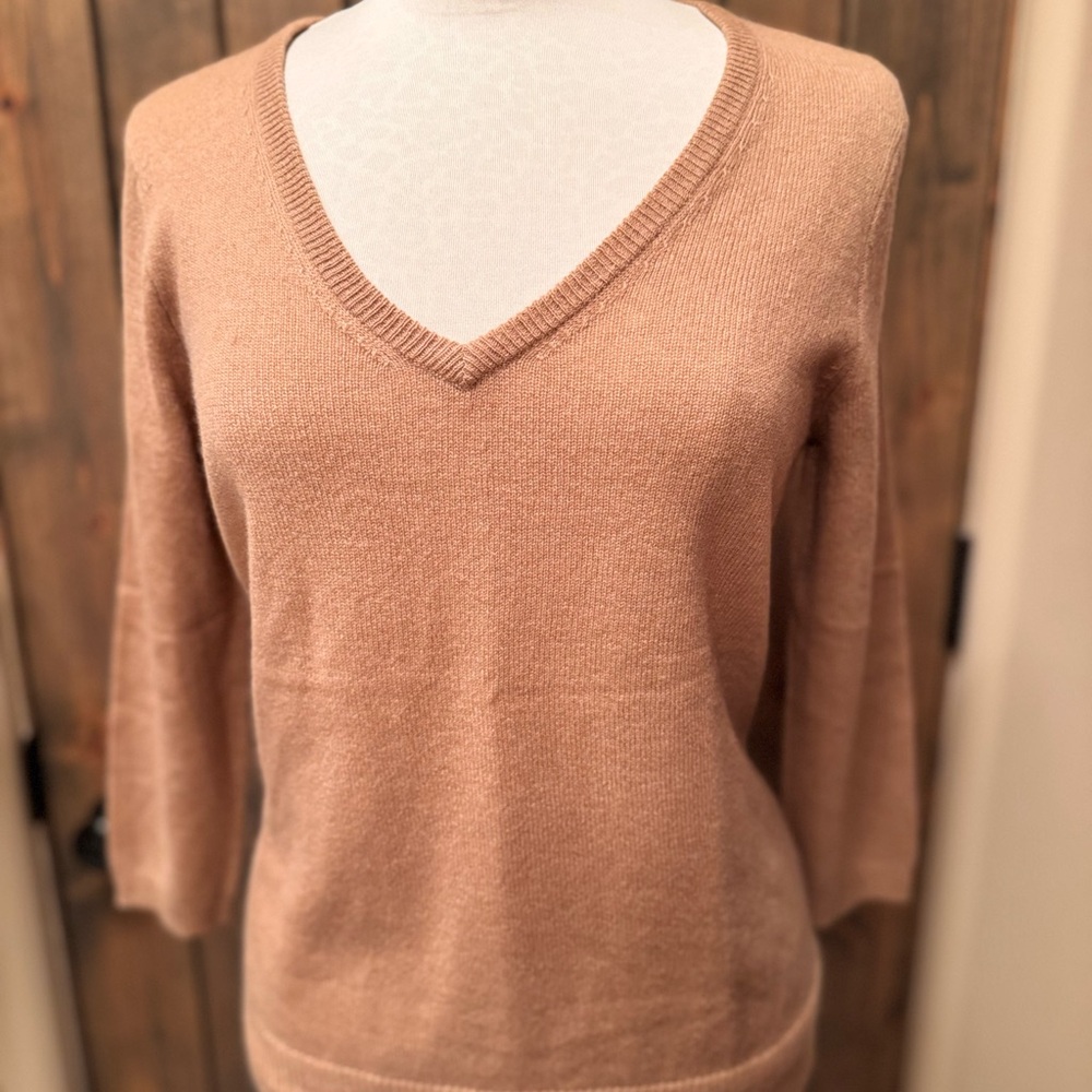 V-Neck Camel Sweater from Neiman Marcus Sz M